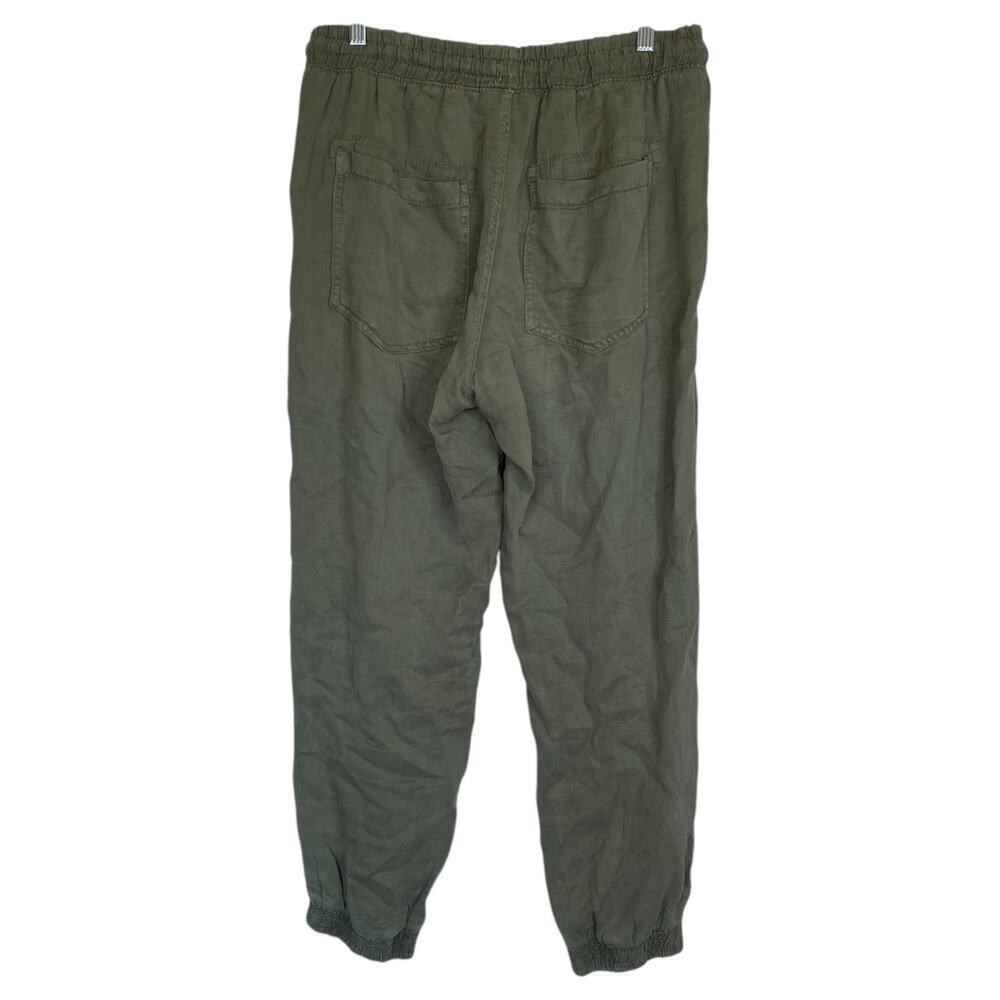 ZARA Khaki Green Linen Blend Pants High Rise Joggers Size Medium Olive Pockets